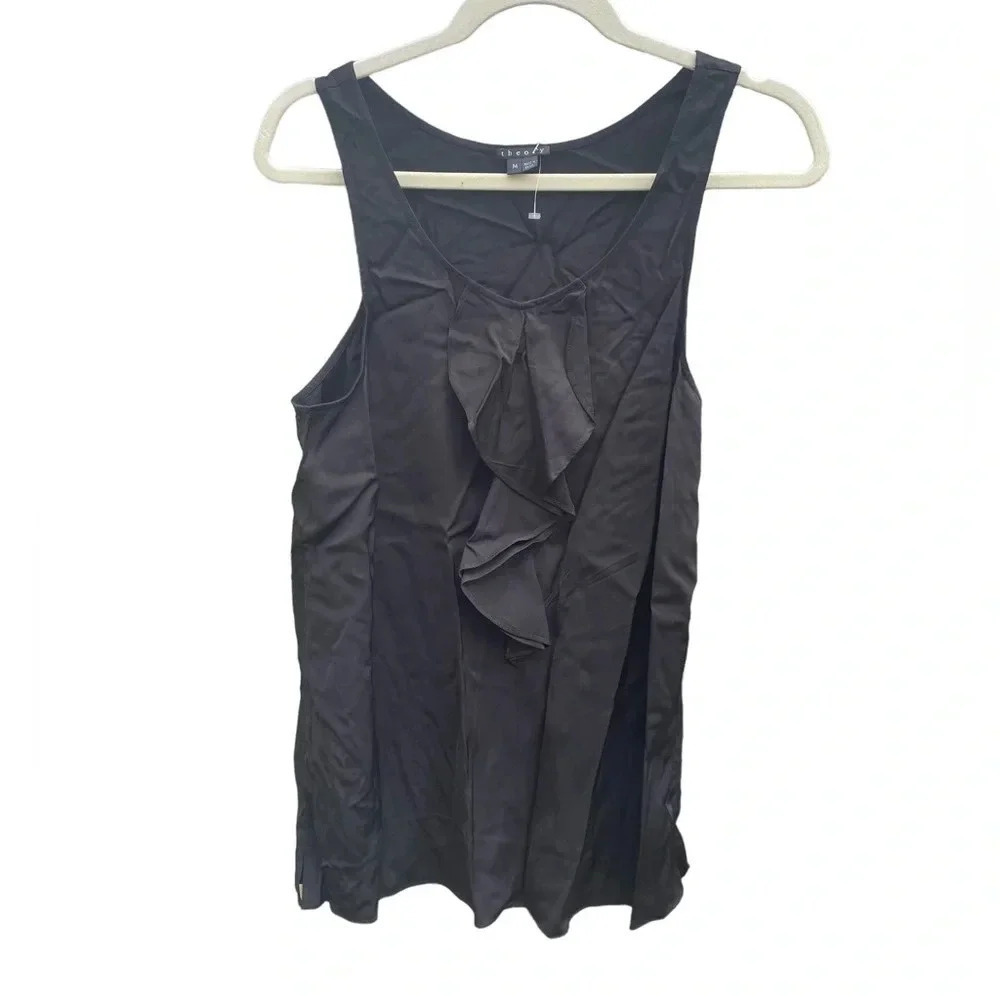 THEORY FAIZA SILK RUFFLE TANK